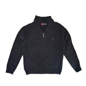 Chaps Men's Dark Gray Mock Neck Quarter Zip Sweater Size M Cotton Blend